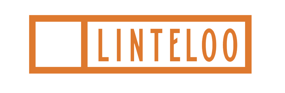 Logo van Linteloo, oranje letters op wit.