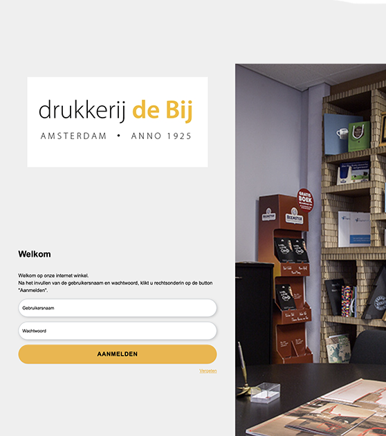 Inlogpagina Drukkerij de Bij, Amsterdam 1925