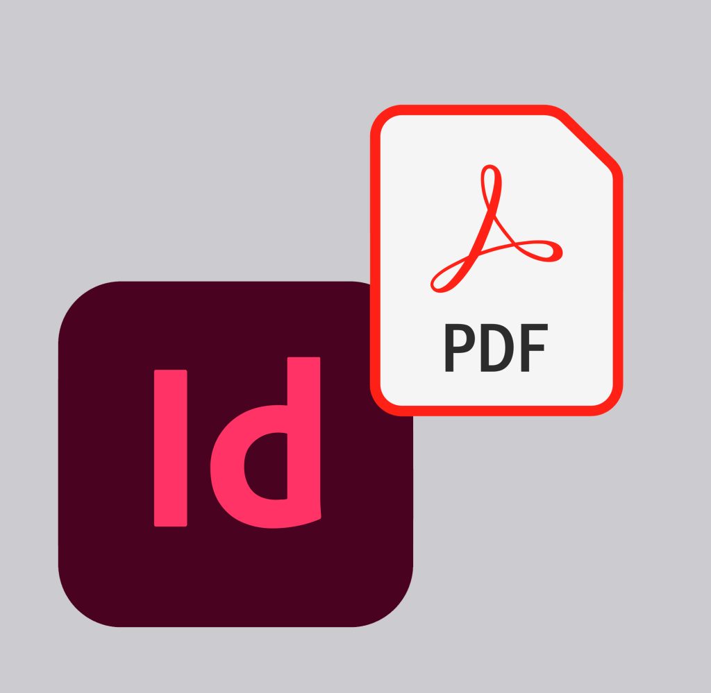 InDesign en PDF-icoon op grijze achtergrond