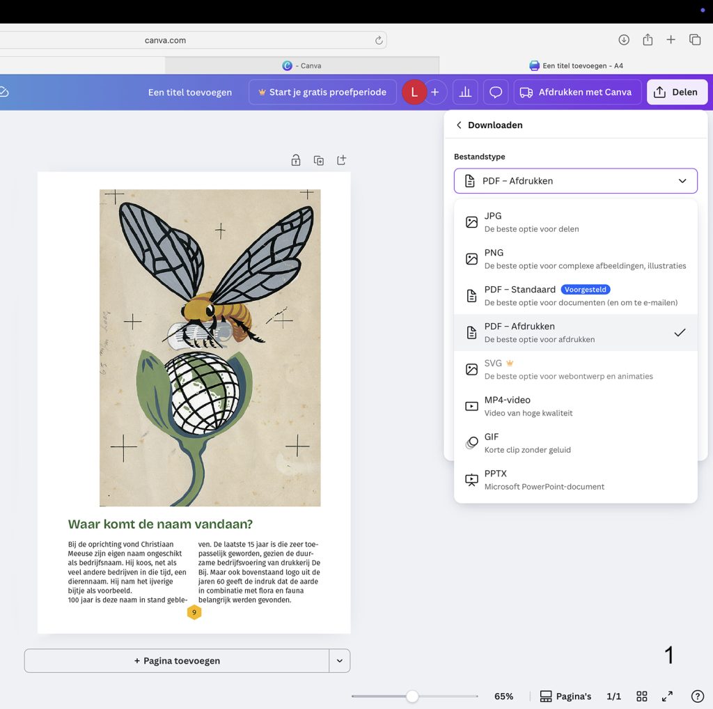 Illustratie van een bij op een bloemknop.
