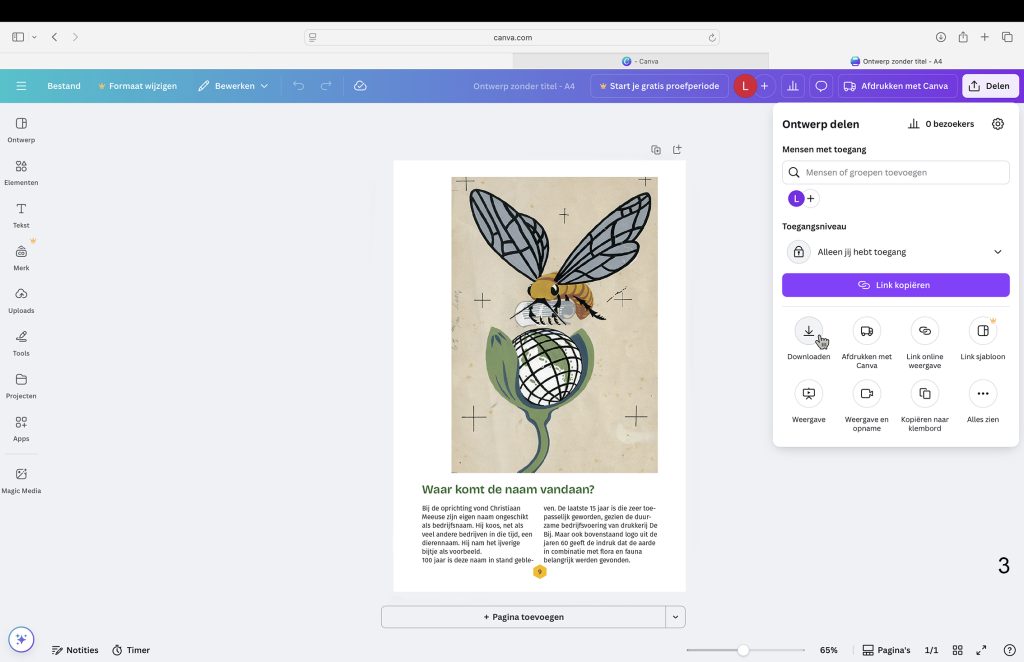Illustratie van een bij op een wereldbol bloem.